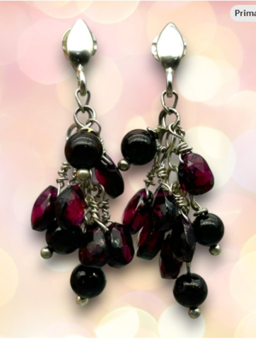 One of a Kind Garnet Cluster Earrings in Sterling Silver, January Birthstone